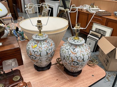 Lot 444 - Pair of contemporary porcelain table lamps with matching shades