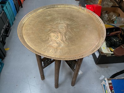 Lot 1470 - Middle Eastern brass topped benares table