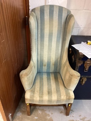 Lot 1404 - High back armchair with striped upholstery