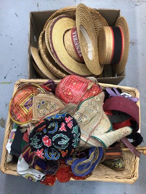 Lot 833 - Group of Eastern hats, shoes, other textiles, together with straw hats