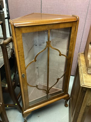 Lot 1411 - 1930's walnut veneered corner cupboard, 56cm wide, 114cm high