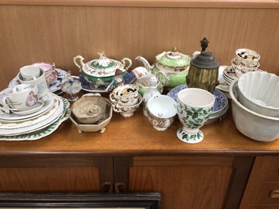 Lot 123 - Group of ceramics, including Victorian jelly moulds, 19th century tea wares, etc, and a continental glass stein
