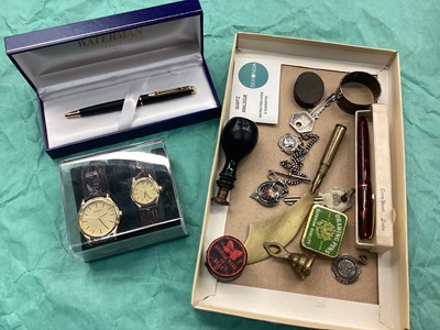 Lot 1110 - Silver watch fobs, silver napkin ring, Waterman pen, Sekonda watches and sundry items.