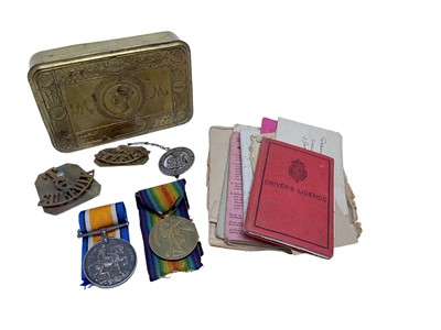 Lot 712 - First World War pair comprising War and Victory medals named to 265117 PTE. S. Smith. Suff. R., together with a silver War Badge