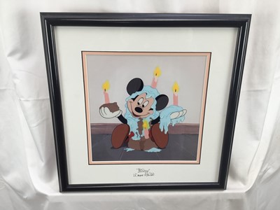 Lot 40 - Walt Disney limited edition cel - 'Happy Birthday' from Mickey's Birthday Party (1942), with Certificate of Authenticity, 25cm x 25cm, in glazed frame