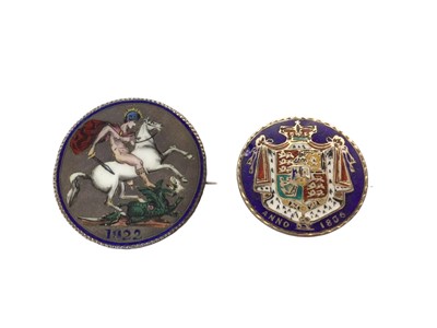 Lot 422 - G.B. - 19th century colour enamelled silver coins to include George IV Crown 1822 & William IV Half Crown 1836 (2 enamelled coins)