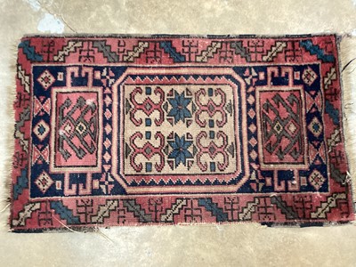 Lot 1455 - Small Eastern prayer mat with geometric decoration, 76cm x 44cm