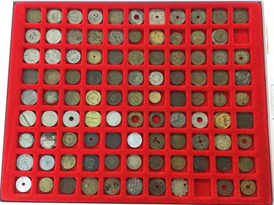 Lot 426 - World - A Lindner tray containing a mixed collection of North American, European, G.B. checks, counters, advertising medalletts & other issues (99 checks)