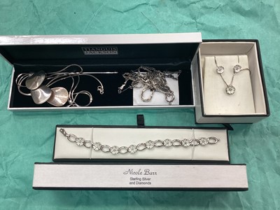 Lot 1104 - Nicole Barr Sterling silver and diamond set necklace and bracelet in boxes and other silver jewellery