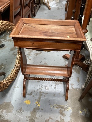 Lot 1461 - Nineteenth century walnut sewing table with trough top and sliding well below, 48cm wide, 31cm deep, 73cm high