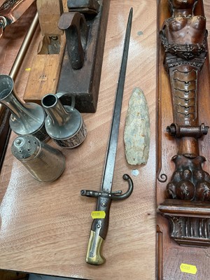 Lot 499 - French Gras bayonet (no scabbard) and a flint axe head (2).