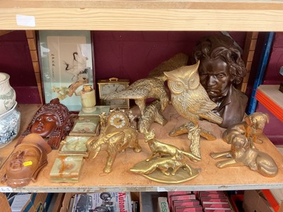 Lot 667 - Group of large brass ornaments together with a bust of Beethoven, masks and sundries.