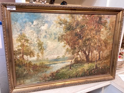 Lot 248 - L Richards, 19th century, oil on canvas - wooded river landscape