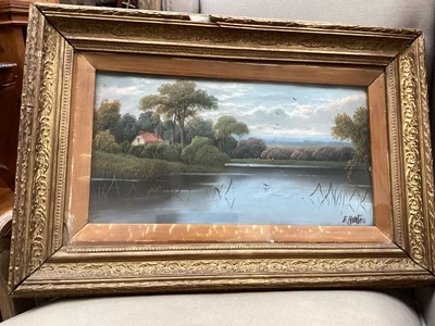 Lot 391 - Etty Horton, oil on board - river landscape, signed, 24 x 42cm