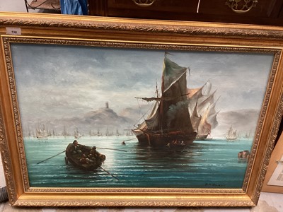 Lot 130 - Z R Volkov, oil on canvas - coastal scene with shipping, signed, 49 x 75cm