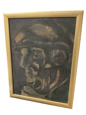 Lot 128 - Attributed to Colin Moss (1914-2005) oil on canvas, head of a workman, laid down onto board, 39 x 29cm, frame