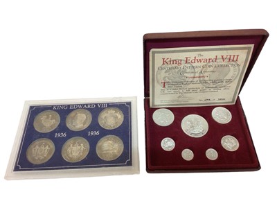 Lot 434 - G.B. - King Edward VIII Centenary silver pattern seven coin collection (N.B. Cased with Certificate of Authenticity) and cupro nickel six coin pattern Crown set (2 coin sets)
