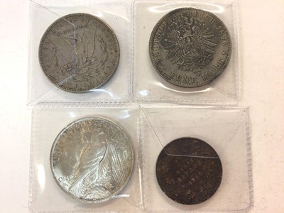 Lot 438 - World - Mixed silver coins to include U.S. Dollars 1900 O VF, 1923 UNC, Prussia 5 Marks 1876A AVF & Canada Half Dollar 1918 (N.B. Rev: Dark toned with edge nicks) otherwise AEF (4 coins)
