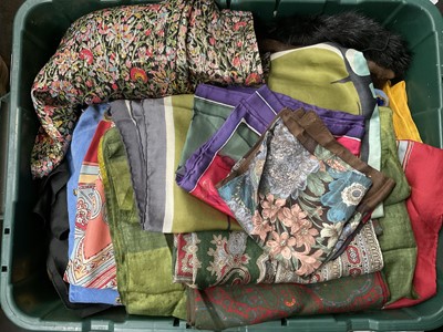 Lot 260 - Vintage scarves including silk, Liberty, Caroline Charles blouse, vintage wedding dress plus old clothes and textiles