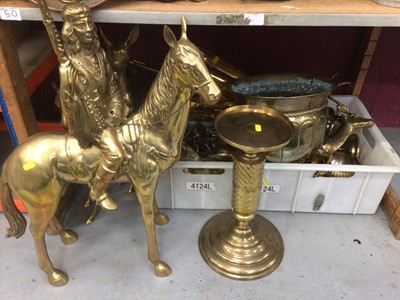 Lot 693 - Group of brassware, including a large Native American on horseback