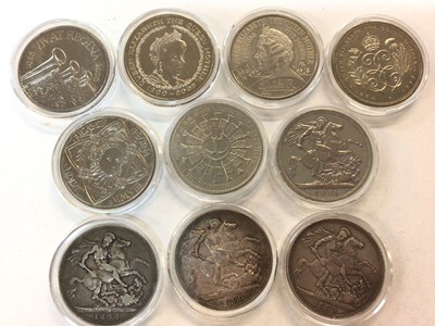 Lot 459 - G.B. - Mixed Crowns to include silver Victoria JH 1889 GF 1982 F, OH 1900 LX111 AVF, cupro-nickel George VI 1951 AU & Elizabeth II cupro-nickel £5 coins x 6 (10 coins)