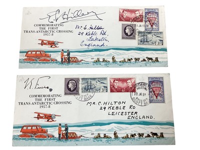 Lot 1404 - Autograph Sir Edmund Hillary and V Fuchs hand-signed Ross Dependency 1958 cover with Scott Base Camp (2)
