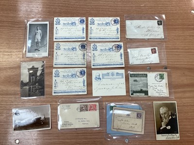 Lot 1408 - Mixed postcards, letters and stamps to include Coronation 1911 'First UK Aerial Post, Post Office Jubilee Uniform Penny Postage 2nd |July 1890 letters x5 one penny black stamp Black Maltese Cross o...