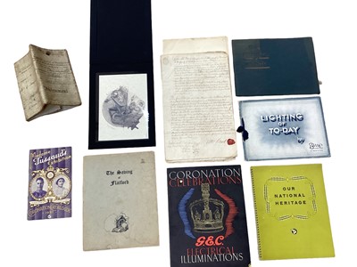 Lot 1409 - Mixed ephemera some local interest viz Colchester, East Bergholt to incl early map of Suffolk, Great Western Railways Map, 18th century Indenture Documents, transport tickets, 1937 Coronation magaz...