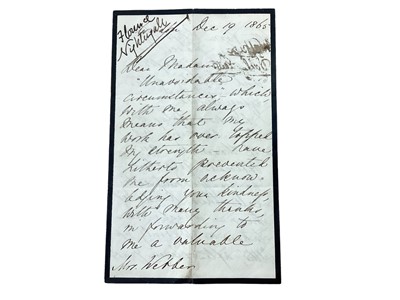 Lot 1410 - Autograph signed - Florence Nightingale letter dated London Dec 19 1865 (NB typed copy of content along with the times Newspaper report of April 15 2000 re Mystery of Nightingale Memoir)