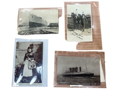 Lot 1406 - GB mixed postcards to inc RMS Lusitania (NB original photo, date stamped 1908, launch of QTSS 'Mauretania' Wallsend on Tyne, 1906 (NB printed), the Flamborough postwoman (NB original photo) date st...