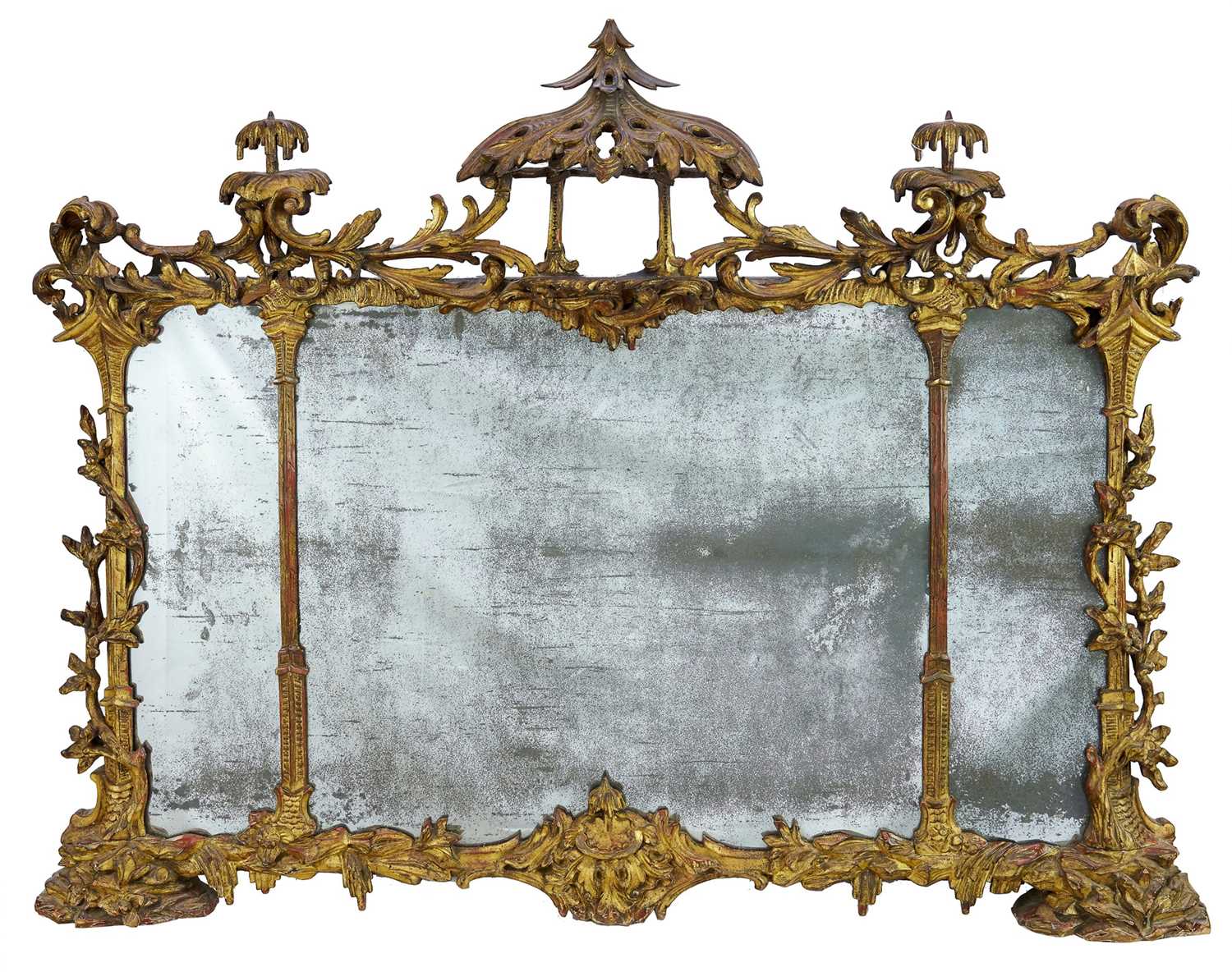 Lot 1460 - Fine 18th century Chinese Chippendale influenced giltwood overmantel mirror