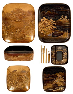 Lot 856 - Superb matching set of a gold lacquer ryoshibako and suzuribako, Meiji Period