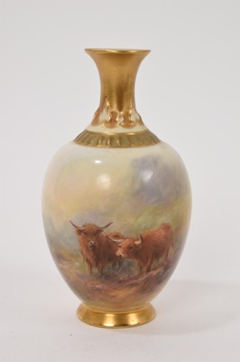 Lot 89 - Miniature Royal Worcester vase decorated with highland cattle by James Stinton
