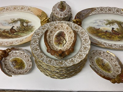 Lot 82 - Service of Vitreous Royal Worcester transfer decorated and hand finished game bird table wares