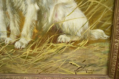 Lot 886 - Arthur Wardle (1864-1949) oil on canvas - Out of Reach, signed and dated 1891, 75cm x 51cm, in gilt frame