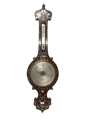 Lot 714 - Early Victorian rosewood and mother of pearl inlaid barometer, signed S. Salkind, Ipswich