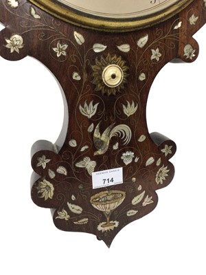 Lot 714 - Early Victorian rosewood and mother of pearl inlaid barometer, signed S. Salkind, Ipswich