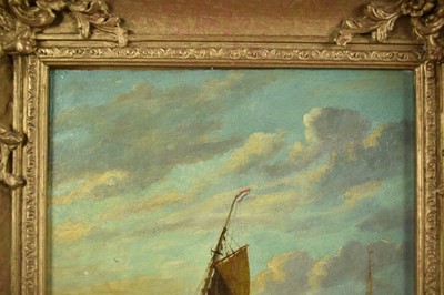 Lot 1216 - John Moore of Ipswich (1820-1902) oil on panel - Fishing Boat off the Harbour, 27cm x 21.5cm, in gilt frame