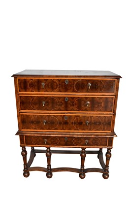 Lot 1350 - William and Mary oyster veneered chest on stand