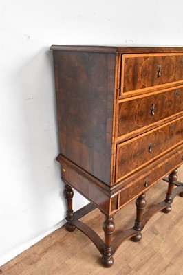 Lot 1350 - William and Mary oyster veneered chest on stand