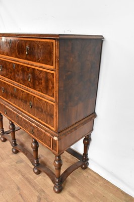 Lot 1350 - William and Mary oyster veneered chest on stand