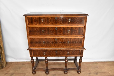 Lot 1350 - William and Mary oyster veneered chest on stand