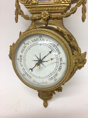 Lot 710 - Ornate 19th century French ormolu and porcelain mounted barometer, later painted dial, signed Thierry a Paris