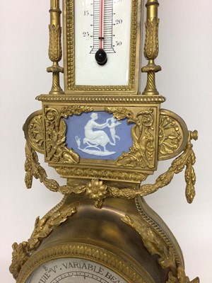 Lot 710 - Ornate 19th century French ormolu and porcelain mounted barometer, later painted dial, signed Thierry a Paris