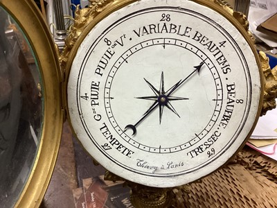 Lot 710 - Ornate 19th century French ormolu and porcelain mounted barometer, later painted dial, signed Thierry a Paris