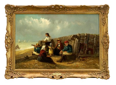 Lot 1210 - Thomas Smythe (1825-1906) oil on canvas - Family Group on a Beach, signed, 36cm x 53.5cm, in gilt frame