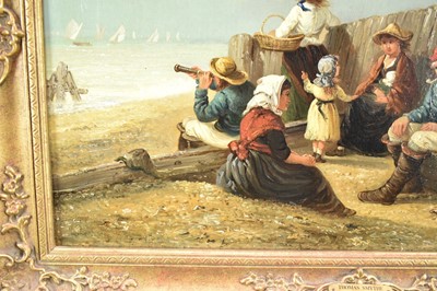 Lot 1210 - Thomas Smythe (1825-1906) oil on canvas - Family Group on a Beach, signed, 36cm x 53.5cm, in gilt frame