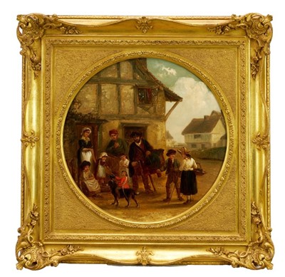 Lot 1211 - Thomas Smythe (1825-1906) pair of oils on canvas laid on panel - The Monkey Entertainer and The Punch & Judy Show, 38cm tondo, in gilt frames