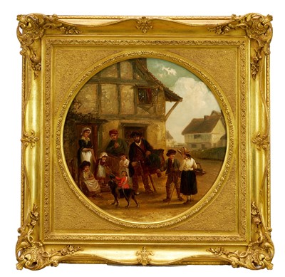 Lot 1211 - Thomas Smythe (1825-1906) pair of oils on canvas laid on panel - The Monkey Entertainer and The Punch & Judy Show, 38cm tondo, in gilt frames