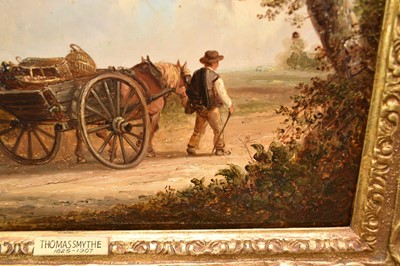 Lot 1214 - Thomas Smythe (1825-1906) oil on panel - Family Group and a wagon in a lane, signed, 25cm x 38cm, in gilt frame